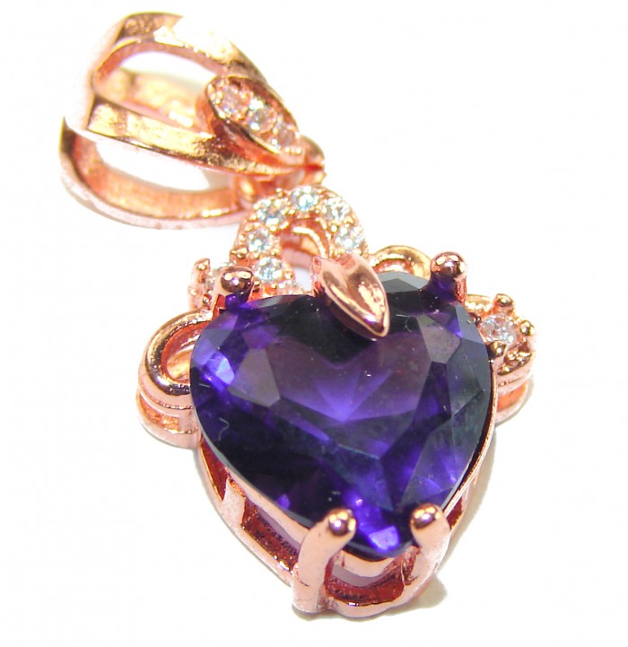 Vintage Design Amethyst 14K Gold over .925 Sterling Silver handcrafted Pendant - Amethyst heart pendant with gold detail, close-up view.