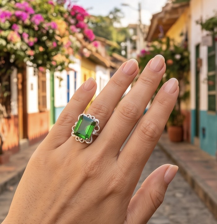 Precious baquette cut 20.9 CARAT Alexandrite .925 Sterling Silver Statement Ring s. 6 - Worn on hand: baguette cut alexandrite ring in sterling silver.