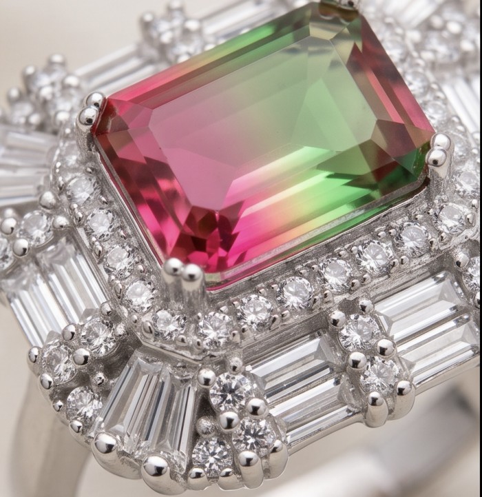4.8 carat Brazilian Tourmaline .925 Sterling Silver dipped in rhodium Perfectly handcrafted Ring s. 8 - Close-up of 4.8 carat Brazilian Tourmaline ring in sterling silver