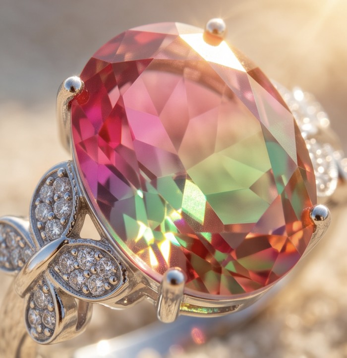 12.8 carat Brazilian Tourmaline .925 Sterling Silver dipped in rhodium Perfectly handcrafted Ring s. 8 1/2 - Close-up of 12.8 carat Brazilian Tourmaline in sterling silver ring