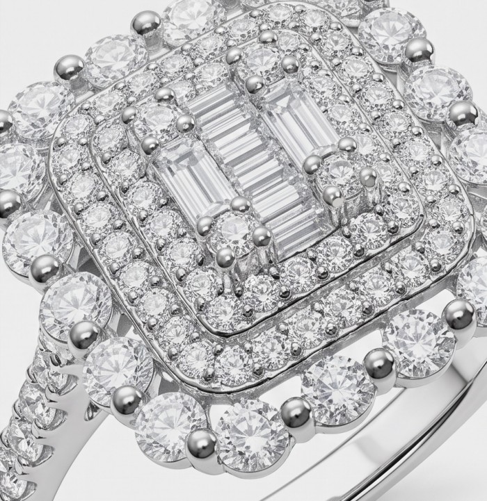 Art Deco Luxurious 6.5 carat White Topaz .925 Sterling Silver ring size 9 - Close-up of Art Deco 6.5 carat White Topaz ring in .925 Sterling