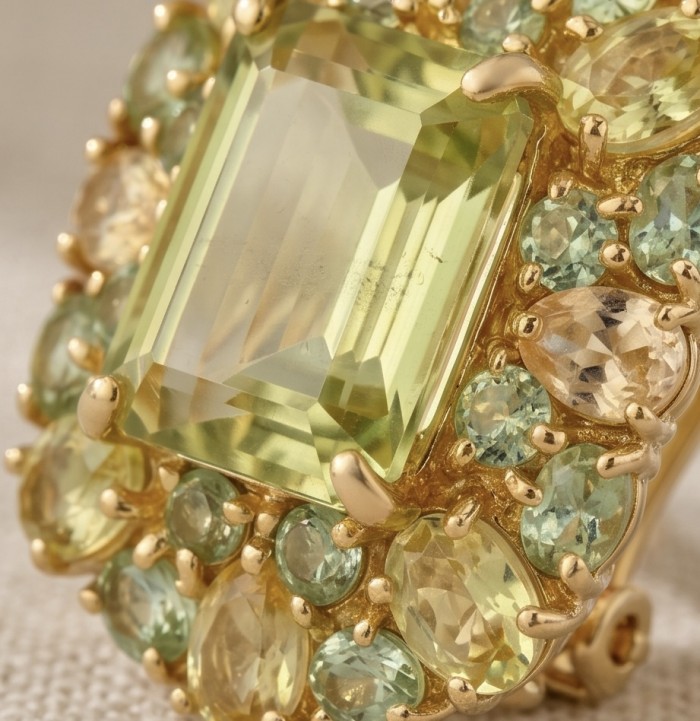 Victoria Authentic 10.5 carat Brazilian Citrine .925 Sterling Silver brilliantly dipped in rhodium handcrafted Statement earrings - Close-up of Victoria Authentic 10.5 carat Brazilian Citrine ring.