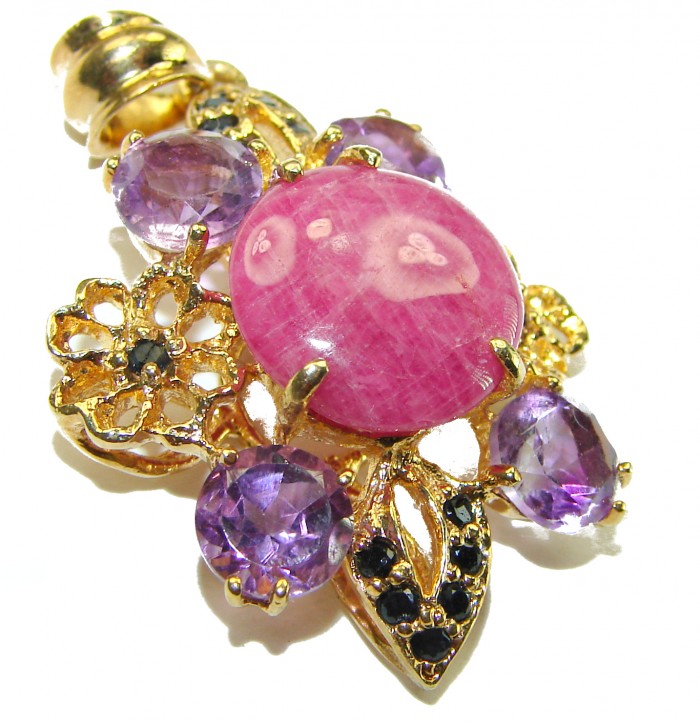 Outstanding Beauty genuine 10.5 carat Ruby 14K Gold over .925 Sterling Silver handmade pendant - photo 1