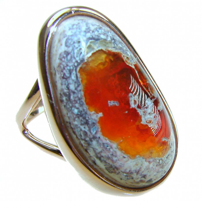 Bonefire Night best quality 11.4 carat Mexican Opal 18K Rose Gold over .925 Sterling Silver handmade ring 8 - photo 3