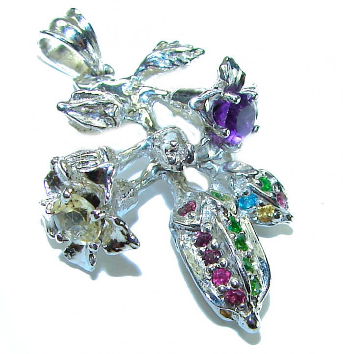 Wild Precious Flower 4.5 carat Amethyst .925 Sterling Silver handcrafted pendant - photo 1