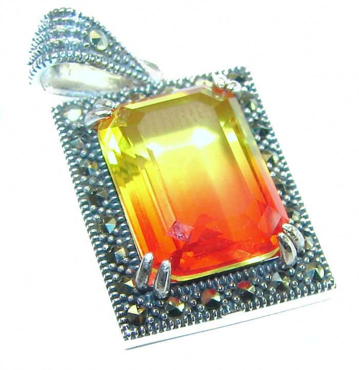 THE COLORS OF THE EARTH 11.5 carat Ametrine Marcasite .925 Sterling Silver handmade Pendant - Close-up of THE COLORS OF THE EARTH 11.5 carat Ametrine pendant