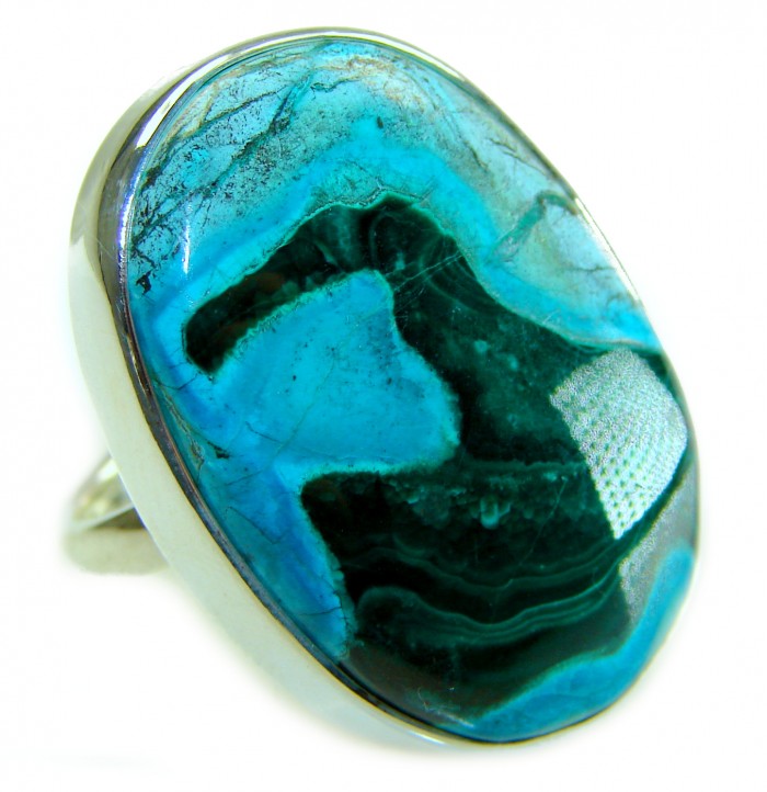 Great quality Parrot's Wings Chrysocolla .925 Sterling Silver handcrafted Ring size 7 adjustable - Close-up of Parrot's Wings Chrysocolla in .925 Sterling Silver ring