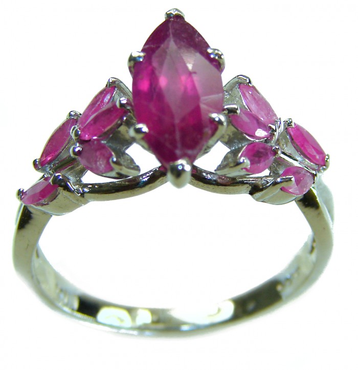 Real Beauty Natural 8.9 carat Ruby .925 Sterling Silver handmade Statement Ring size 9 - Close-up of 8.9 carat ruby ring in .925 sterling silver setting.