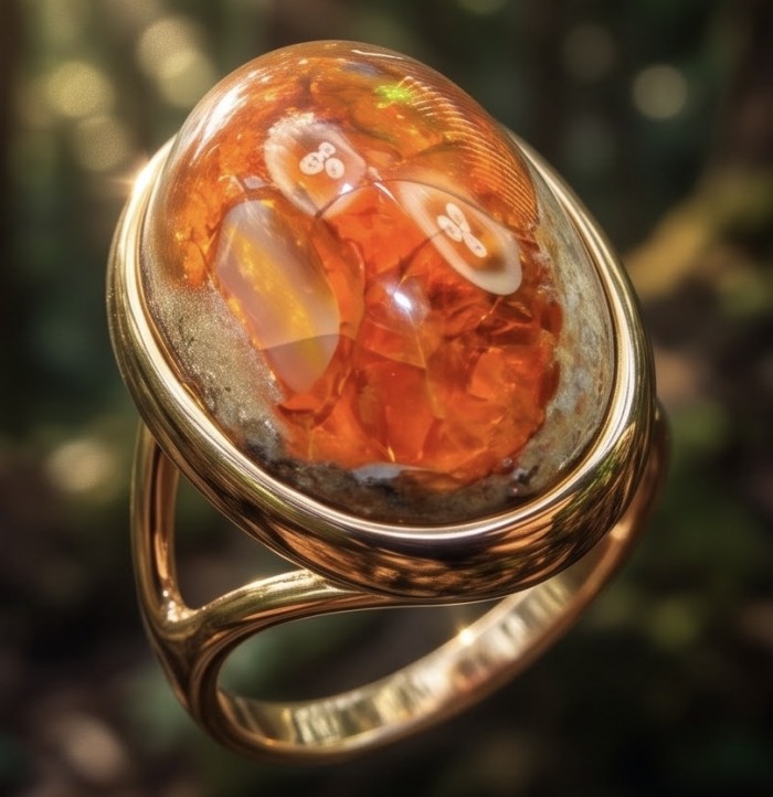 Golden Galaxy best quality 21.9 carat Mexican Opal 18K Gold over .925 Sterling Silver handmade ring 8 - Stone close-up of 21.9 carat Mexican Opal in 18K gold setting.