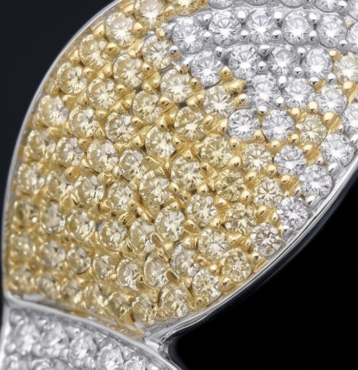 Precious Leaves 4.2 carat pave White Golden Topaz .925 Sterling Silver Handcrafted Statement earrings - Close-up of Precious Leaves pave topaz stones on .925 sterling silver.