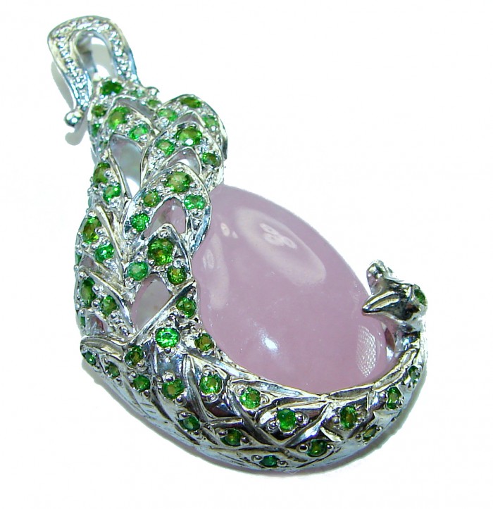 Vintage Beauty quality Rose Quartz .925 Sterling Silver handmade Pendant - photo 1