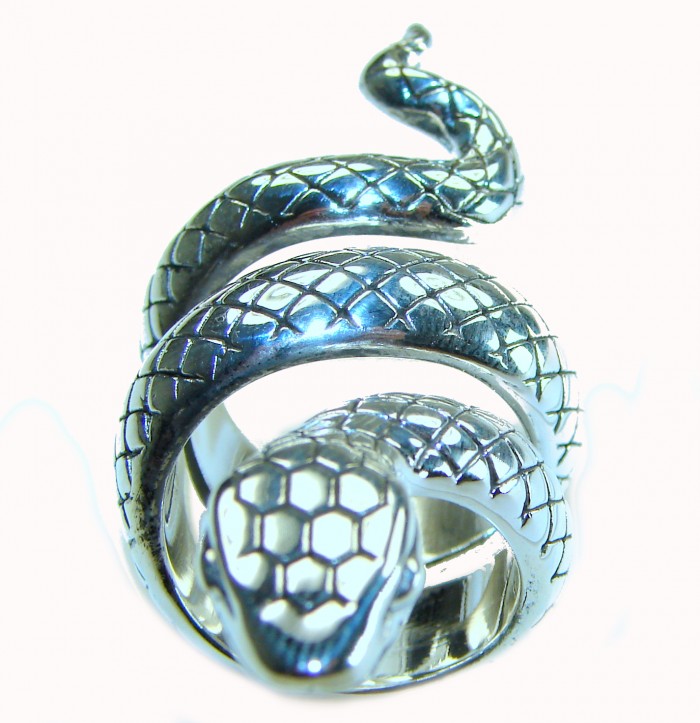 Large Boa Snake .925 Sterling Silver handcrafted Statement Ring size 7 1/2 - photo 2