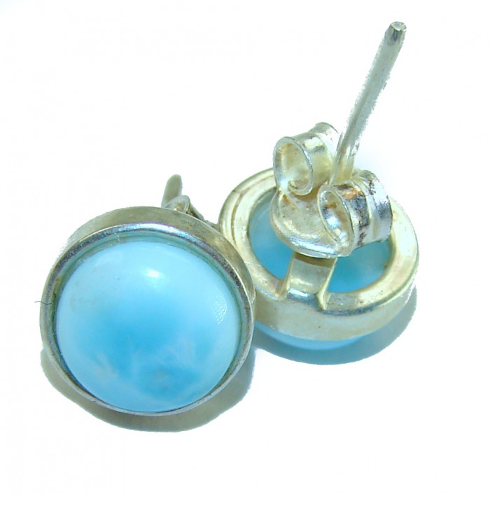 Caribbean Beauty Genuine Blue Larimar .925 Sterling Silver handmade earrings - Blue Larimar sterling silver earrings, close-up view.