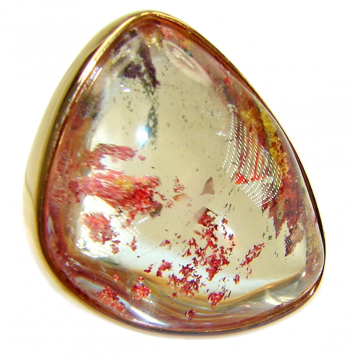 Best quality Golden Rutilated Quartz 14K Gold over .925 Sterling Silver handcrafted Ring Size 7 - Close-up of golden rutilated quartz set in 14K gold over sterling silver.