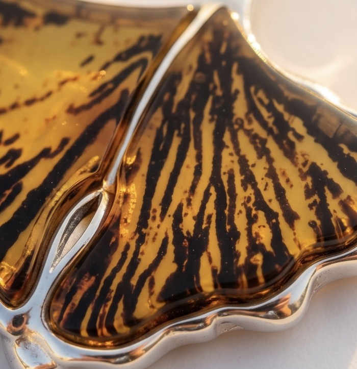 Eden Lily of the Valley Baltic Amber TearDrop Pendant .925 Sterling Silver handmade Pendant BROOCH - Close-up of Baltic amber pendant with tearDrop design and silver trim.
