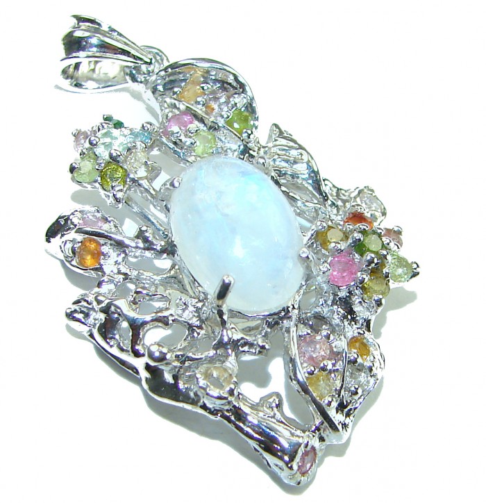 Genuine Fire Moonstone .925 Sterling Silver handcrafted pendant - photo 2