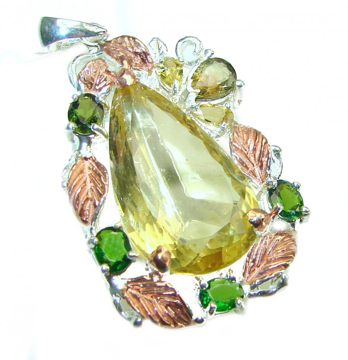 Authentic Golden Lemon Quartz .925 Sterling Silver handmade Pendant - photo 2