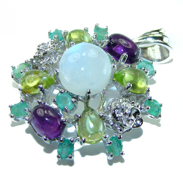 Genuine Rainbow Moonstone .925 Sterling Silver handcrafted pendant - photo 2