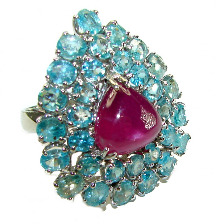 Isabella - Real Beauty of Nature- natural 10.5 carat Ruby Aquamarine 14K Gold over .925 Sterling Silver handmade Statement Ring size 8 1/4 - photo 3
