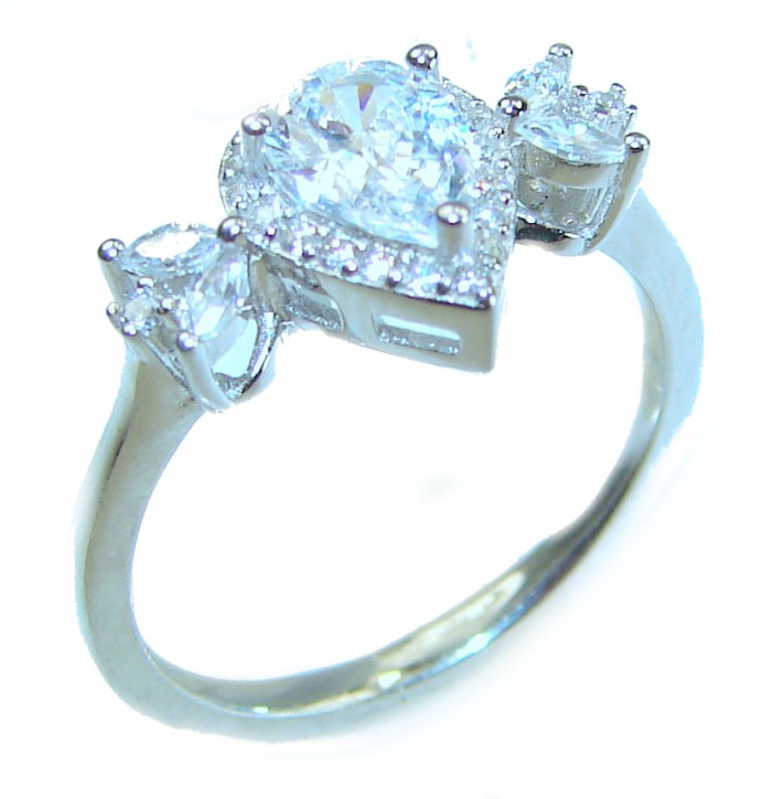 Precious genuine 2.9 carat White Sapphire .925 Sterling Silver handmade ring s. 6 1/4 - Side view of a white sapphire ring in sterling silver.