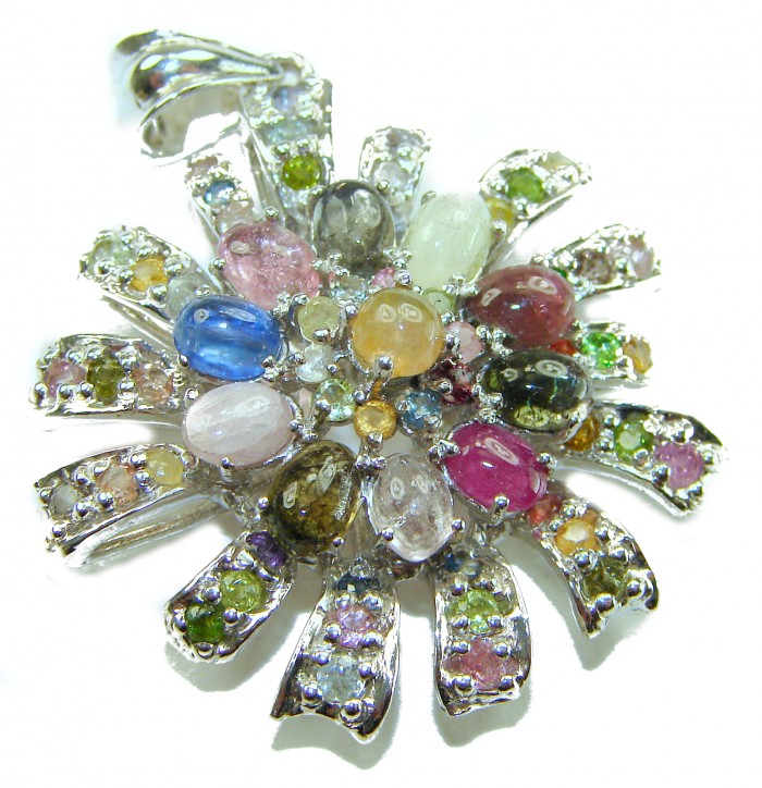 Brazilian Beauty 25.5ctw emerald cut Brazilian Tourmaline .925 Sterling Silver handmade Pendant - Close-up of Brazilian Beauty 25.5ctw tourmaline pendant, top view.