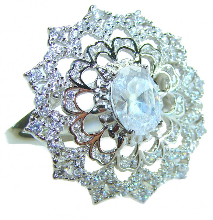 New Concept 14.5 carat White Topaz .925 Sterling Silver ring size 7 - Close-up of 14.5 carat white topaz ring in .925 sterling silver.