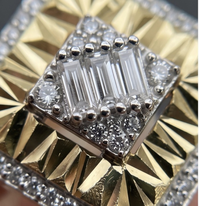 Art Deco 2.2 carat White Topaz 14K Gold over .925 Silver handcrafted Cocktail Ring s. 8 - Stone close-up of Art Deco 2.2 carat White Topaz on gold over silver.