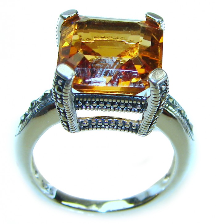 Unique Authentic 9.2 carat Citrine .925 Sterling Silver handmade Cocktail Ring s. 8 - photo 3