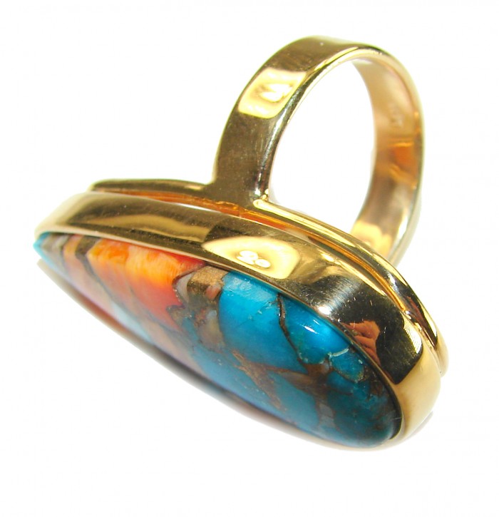 Rare 27.5 carat Oyster Turquoise 18K Gold over .925 Sterling Silver handcrafted Large ring; s. 7 adjustable - Side view of Oyster Turquoise ring with 18K gold over .925 sterling silver.