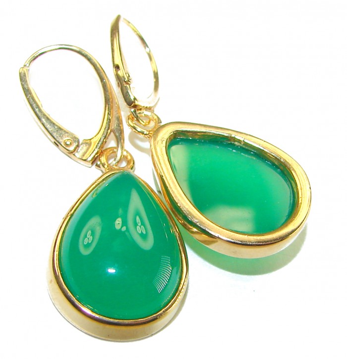 Unique genuine Jade 18K Gold over over .925 Sterling Silver handcrafted earrings - Green jade earrings in teardrop shape with 18K gold over sterling silver.