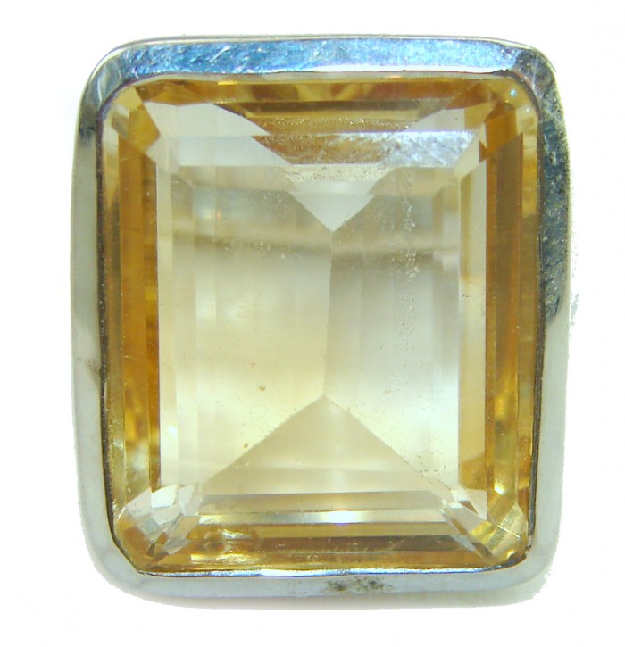 28.8 carat Genuine Heliodor .925 Sterling Silver handcrafted ring size 6 - Heliodor gemstone close-up in .925 sterling silver setting.