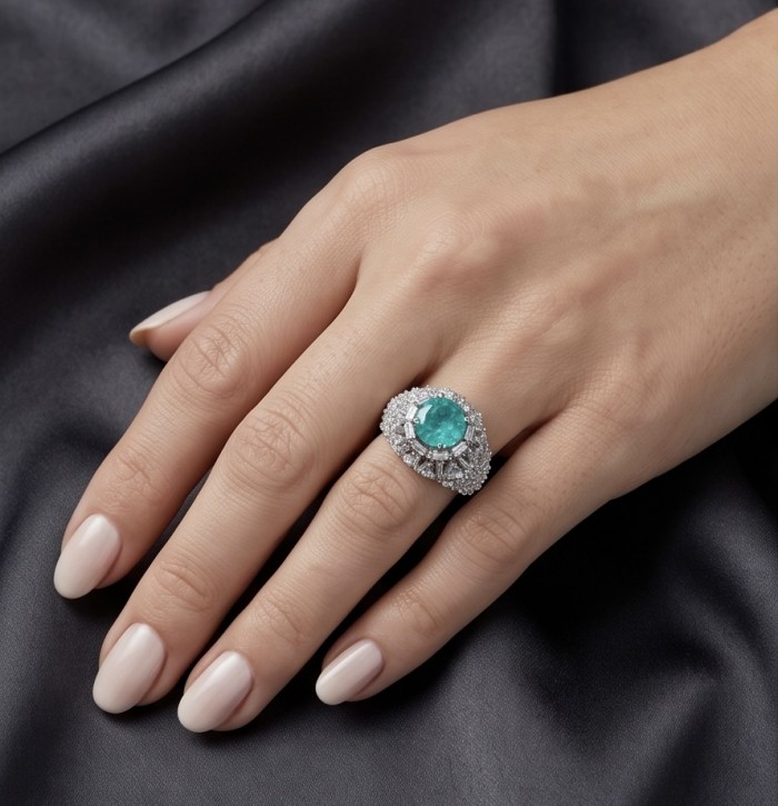 Elizabeth princess cut 8.8 carat Colombian Emerald 5.2 carat Moissanite .925 Sterling Silver dipped in Rhodium handcrafted Ring size 8 1/4 - Emerald ring worn on hand, princess cut, 8.8 carat Colombian emerald.
