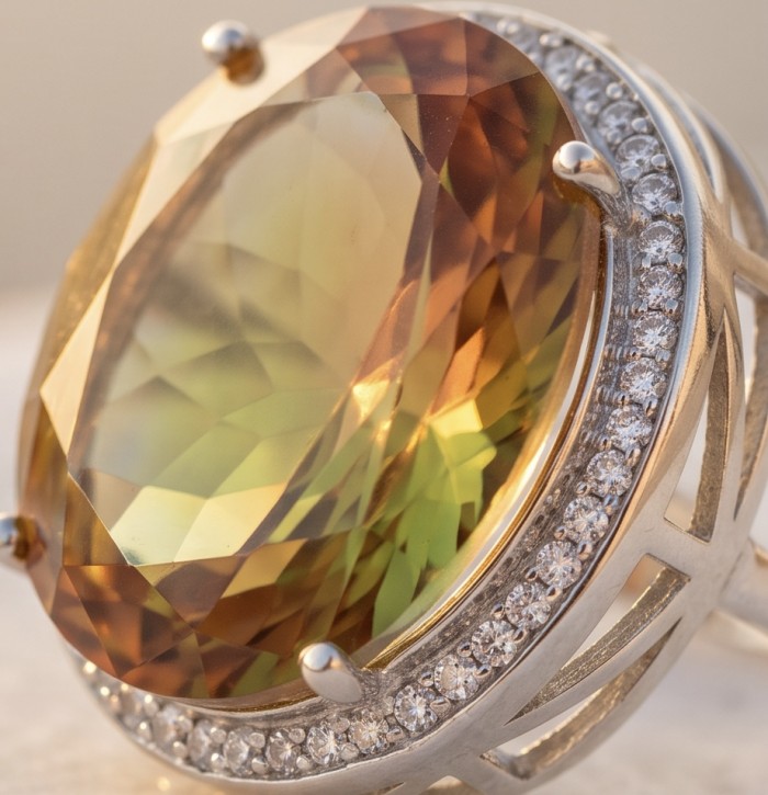 Precious 22.9 CARAT Alexandrite .925 Sterling Silver Statement HUGE Ring s. 8 - Close-up of 22.9 carat Alexandrite stone in sterling silver setting.