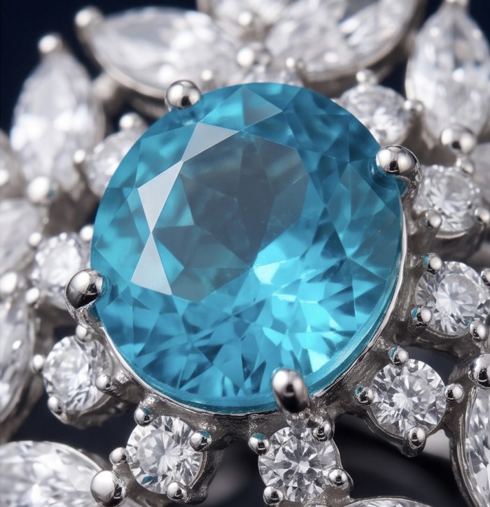Elizabeth 8.5 carat Paraiba Tourmaline .925 Sterling Silver Handcrafted Ring size 5 - Close-up of Elizabeth 8.5ct Paraiba Tourmaline in sterling silver setting.