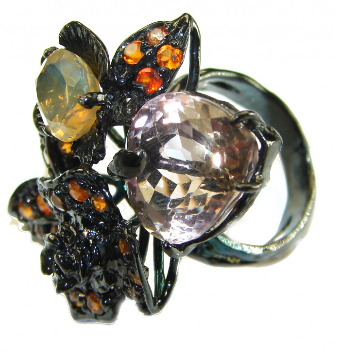 Stunning Citrine Garnet black rhodium over .925 Sterling Silver handcrafted ring size 8 1/2 - photo 1