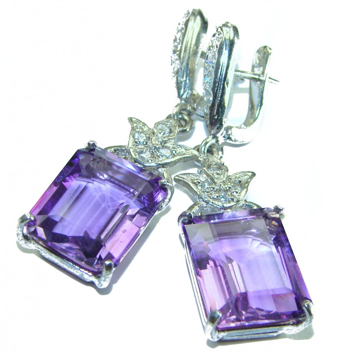 Brilliant Revelation authentic Amethyst .925 Sterling Silver Statement handcrafted earrings - photo 2