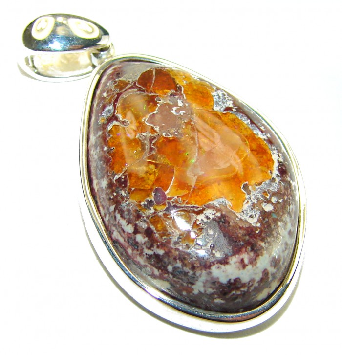 Natural 24.2 carat Mexican Fire Opal .925 Sterling Silver handmade Pendant - photo 1