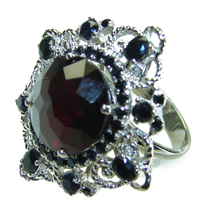 LARGE Red Beauty authentic 21.5 carat Garnet Sapphire .925 Sterling Silver handcrafted Ring size 7 - photo 1