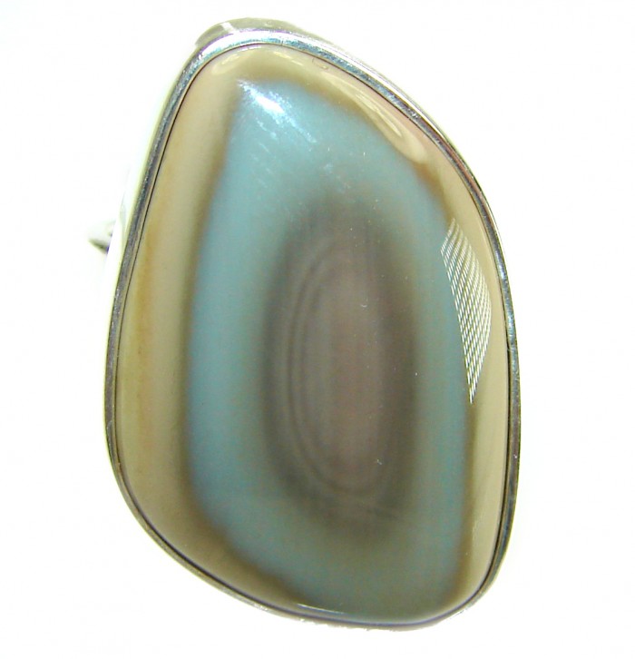 Genuine Imperial Jasper .925 Sterling Silver handcrafted ring s. 7 adjustable - Close-up of Imperial Jasper ring in .925 sterling silver setting.