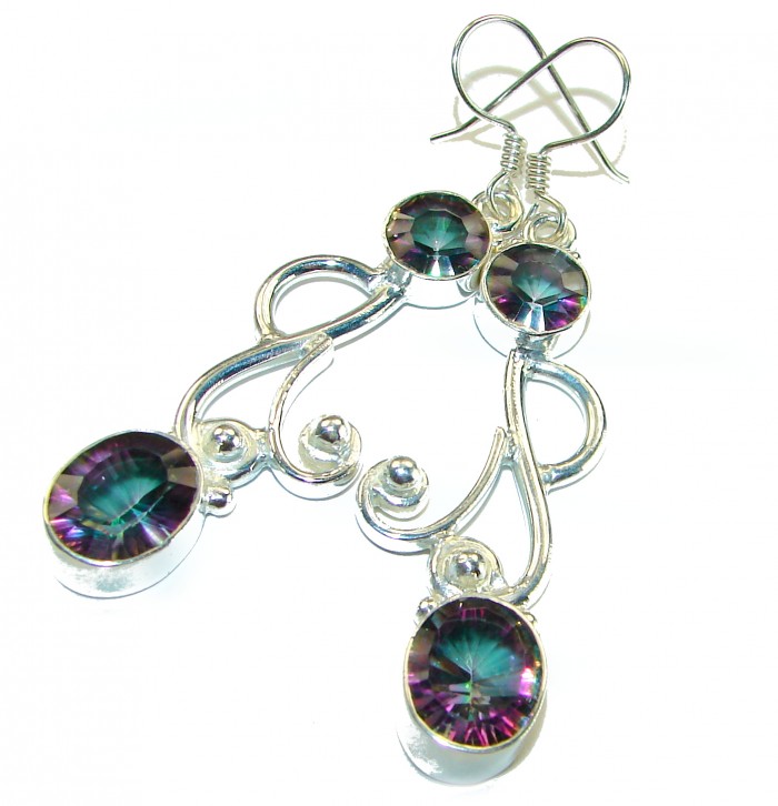 14.2 carat Mystic Topaz .925 Sterling Silver earrings - Mystic Topaz Sterling Silver earrings, angled view with stone detail