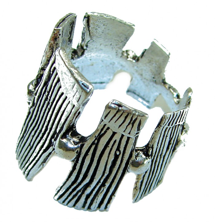 Mantra Large and Solid Bali made .925 Sterling Silver ring size 6 1/2 - Top angled view of solid Bali-made .925 sterling silver ring