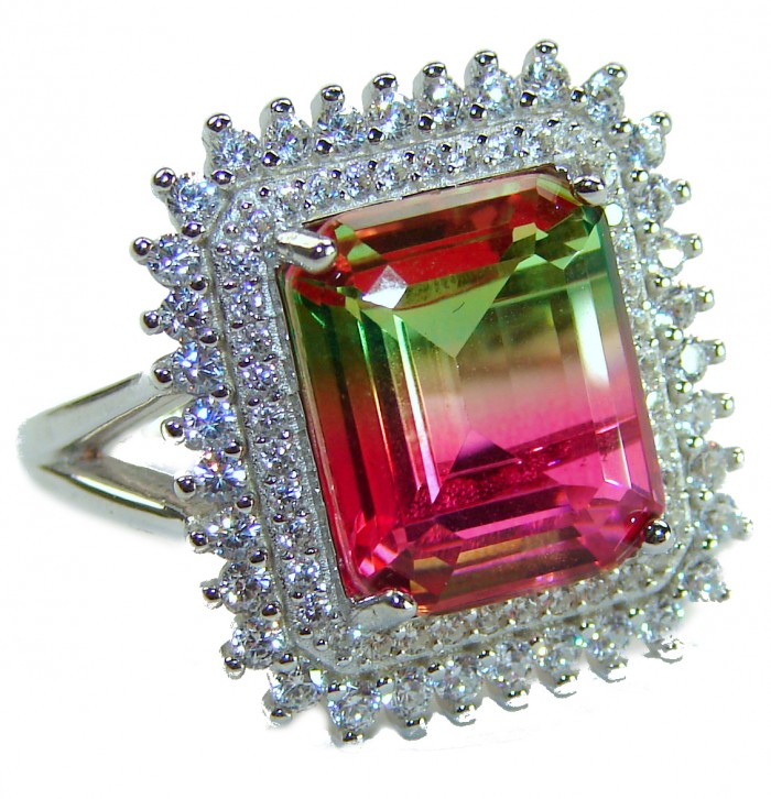 Bella Rosa Natural 10.8 carat Pink Topaz .925 Sterling Silver handmade Statement Ring size 7 - Close-up of Bella Rosa pink topaz ring in sterling silver.