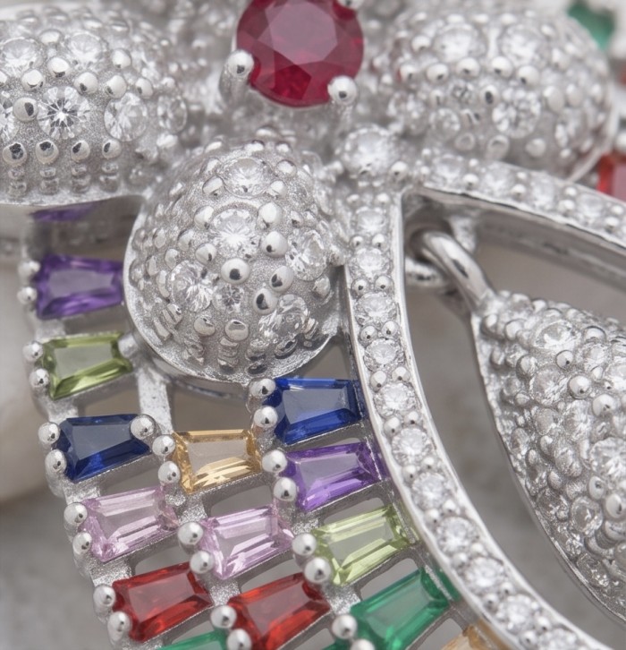 Julietta - Excellent quality 14.9 carat Multigem rhodium over .925 Sterling Silver handcrafted Pendant - Close-up of multigem rhodium jewelry, showcasing intricate details.