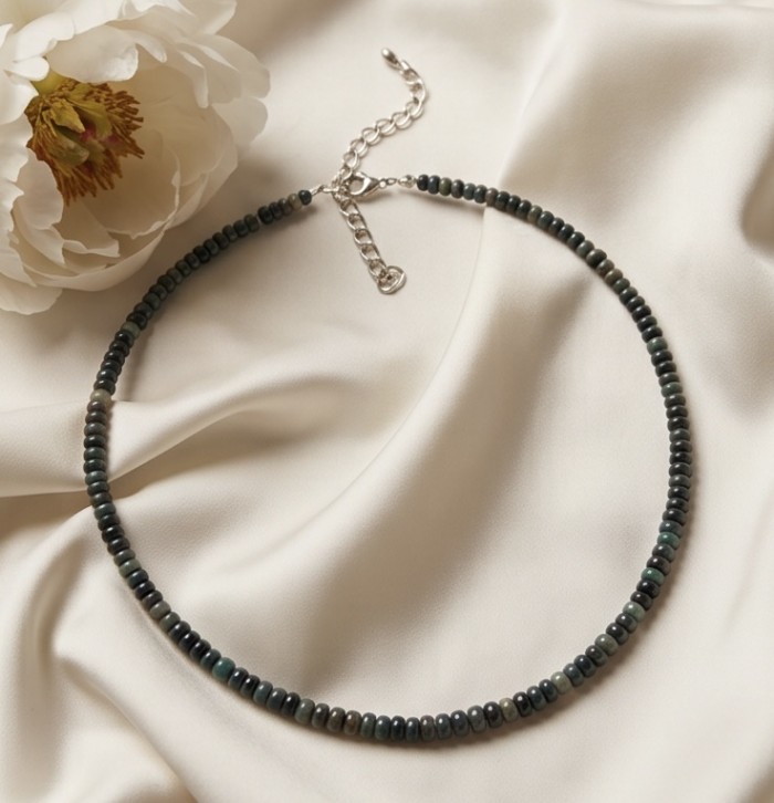 Mystery 22.2 carat Black Opal .925 Sterling Silver .925 Sterling Silver Statement Necklace - Black Opal necklace on satin with silver clasp detail.
