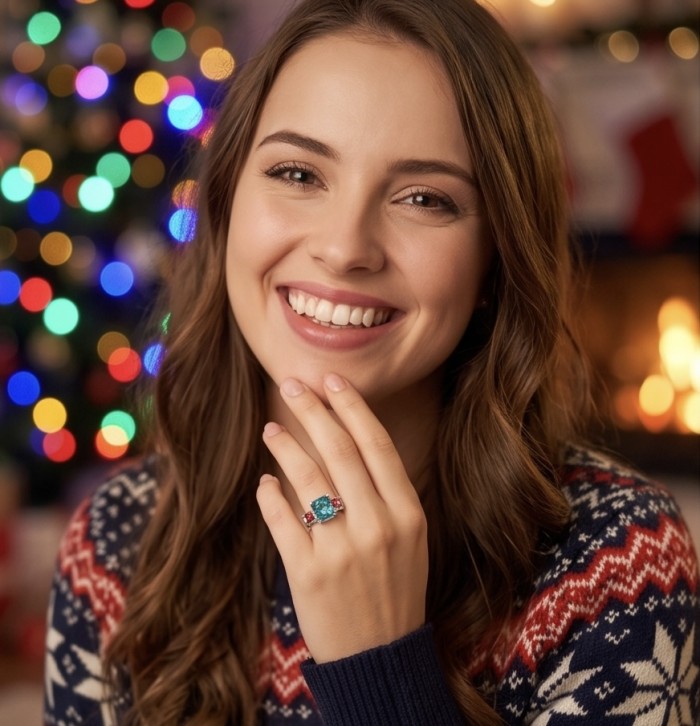 Natural 8.4 carat Kasmir Ruby .925 Sterling Silver dipped in rhodium handmade Statement Ring size 8 - Woman wearing a natural 8.4 carat Kashmir Ruby ring, close-up on hand.