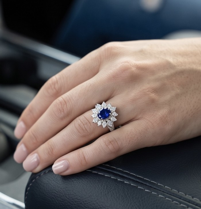 Classy design - 4.2 carat natural Sapphire .925 Sterling Silver Perfectly handcrafted Ring s. 5 - Sapphire ring worn on hand, showcasing design and stone.
