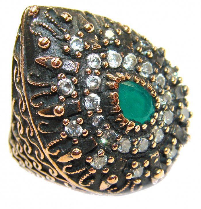 Victorian Style created Emerald & White Topaz Copper over Sterling Silver ring; s. 6 - photo 1