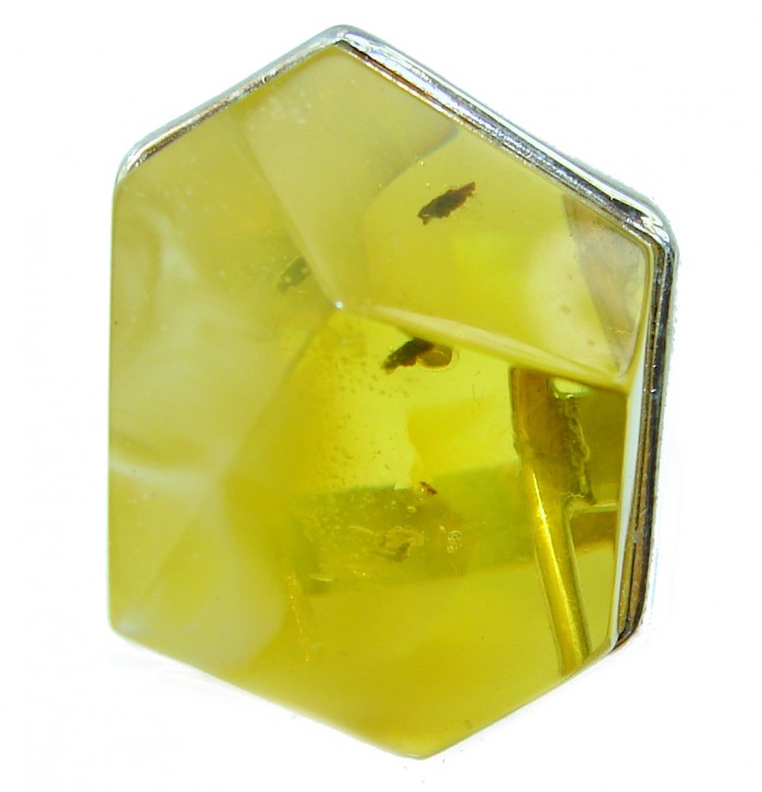 Natural Beauty faceted Baltic Amber .925 Sterling Silver LARGE ring s. 8 3/4 - photo 1