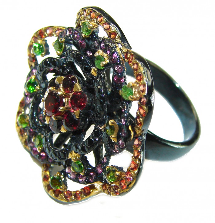 Red Beauty authentic Garnet black rhodium over .925 Sterling Silver Large handcrafted Ring size 9 - photo 2