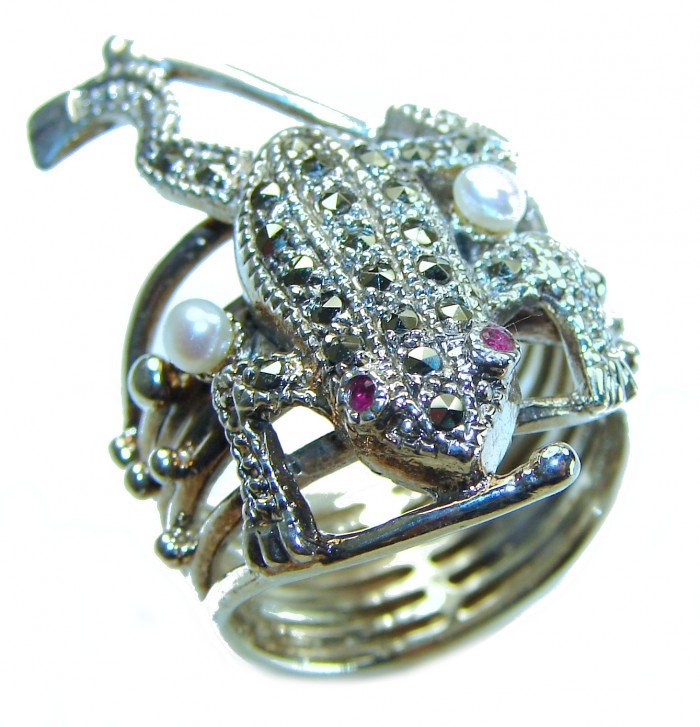 Lucky Frog Authentic Sapphire .925 Sterling Silver Ring size 7 1/4 - photo 2